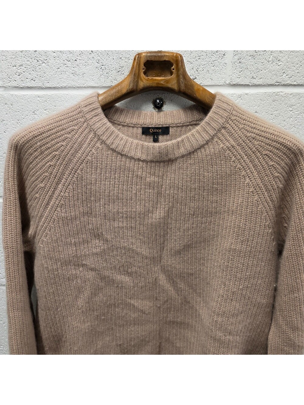 Quince Women Mongolian Cashmere Fisherman Crewneck Sweater Mink Pink L 21.5x24